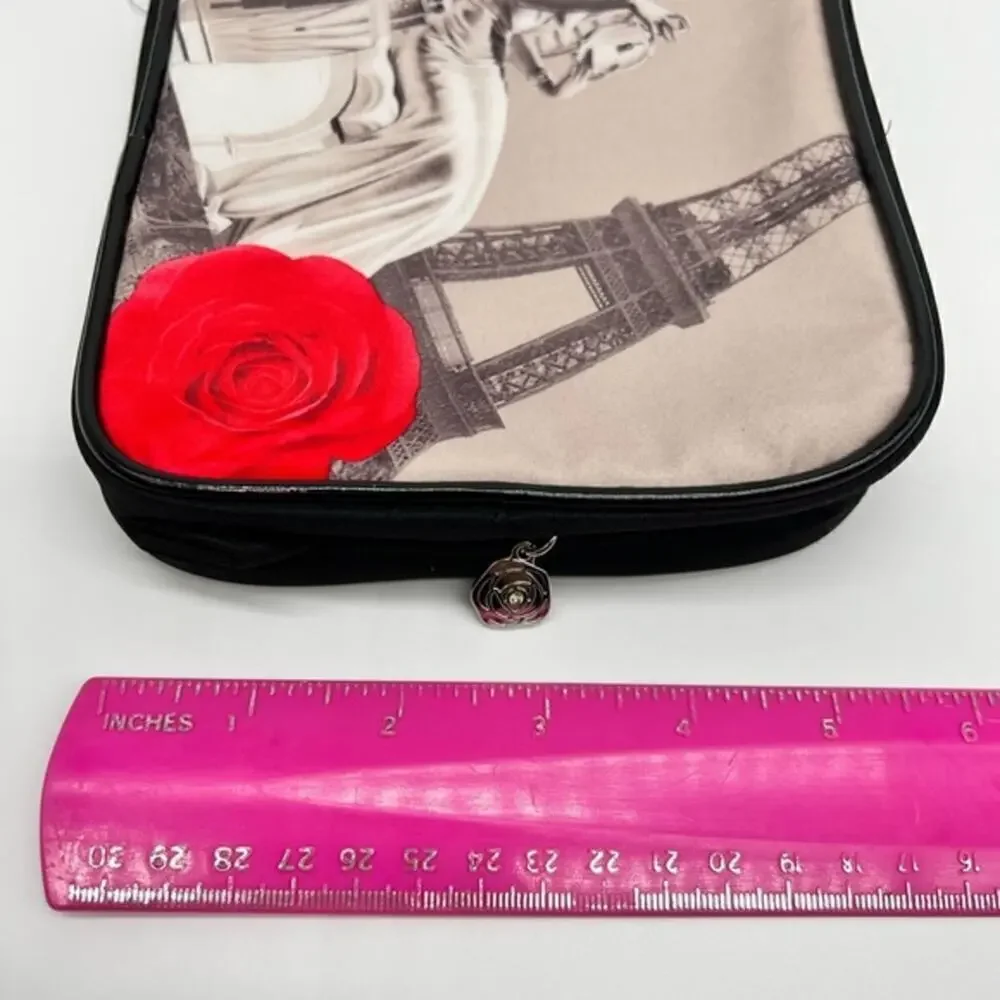 Gray, Red and black cosmetic bag. Beautiful classy pattern